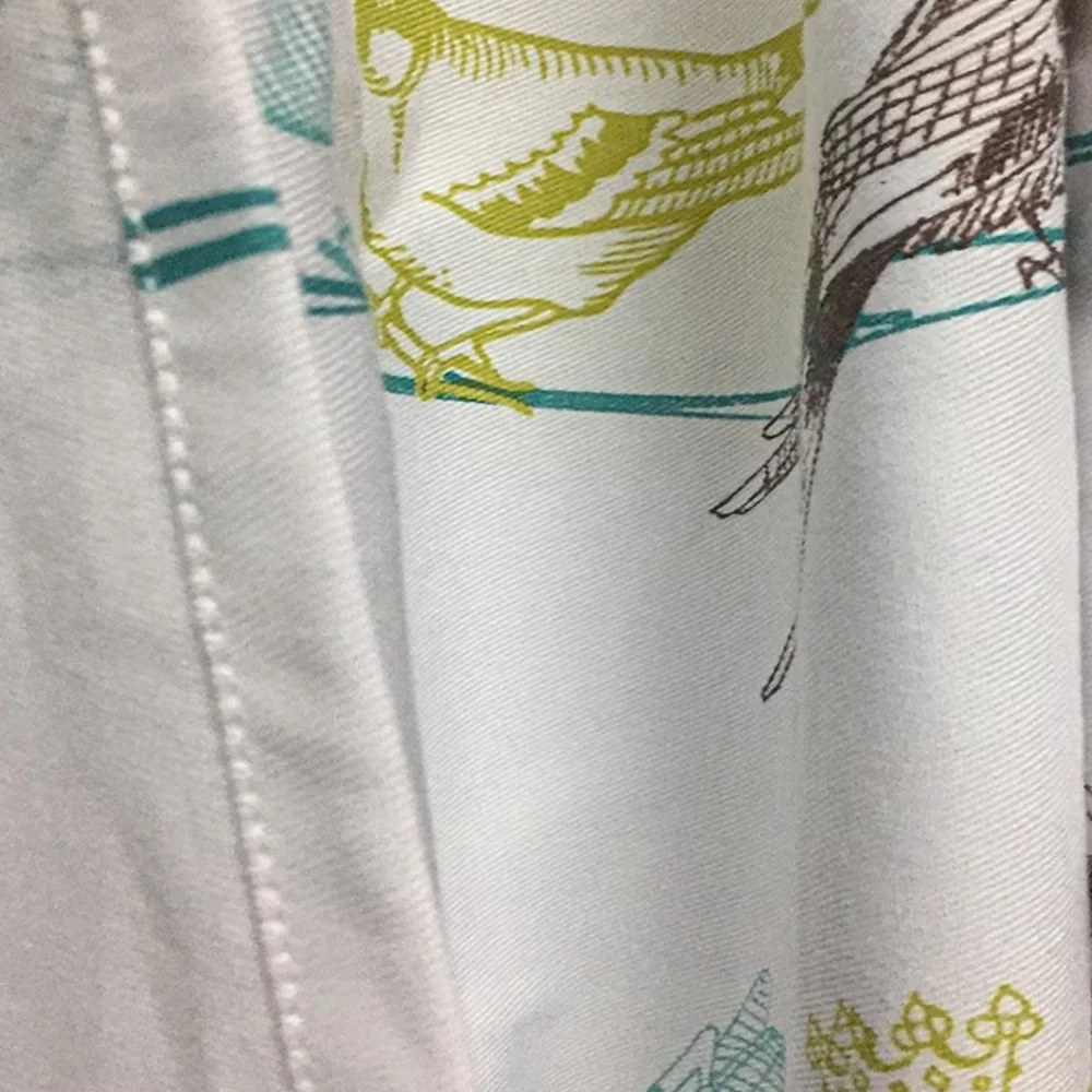 Bird Pattern Shower Curtain - White with Teal & Yellow Accents